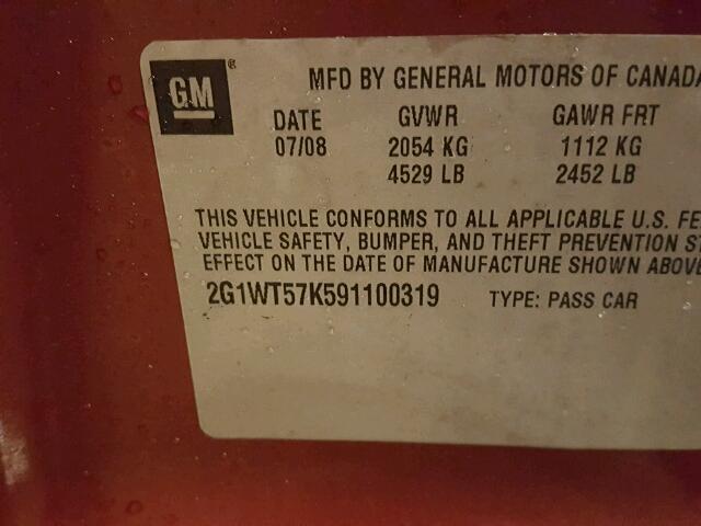 2G1WT57K591100319 - 2009 CHEVROLET IMPALA 1LT RED photo 10