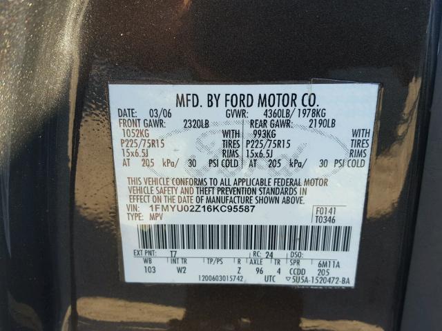 1FMYU02Z16KC95587 - 2006 FORD ESCAPE XLS GRAY photo 9