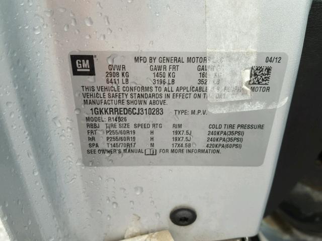 1GKKRRED6CJ310283 - 2012 GMC ACADIA SLT Gümüş foto 10