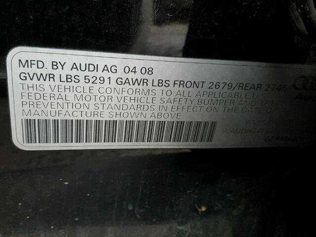 WAUDH74F48N139318 - 2008 AUDI A6 3.2 QUA BLACK photo 10