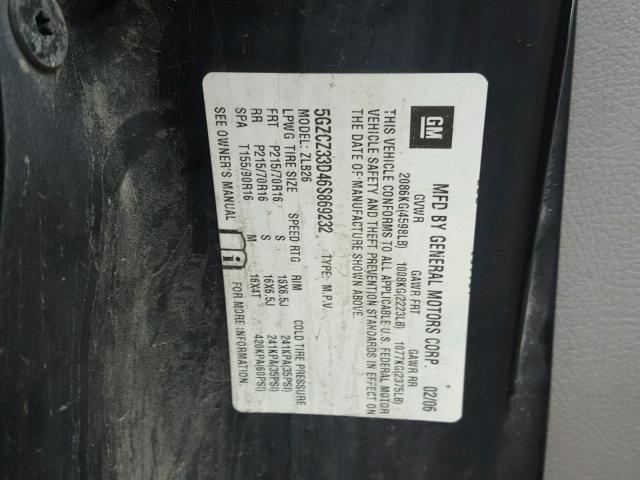 5GZCZ33D46S869232 - 2006 SATURN VUE GRAY photo 10