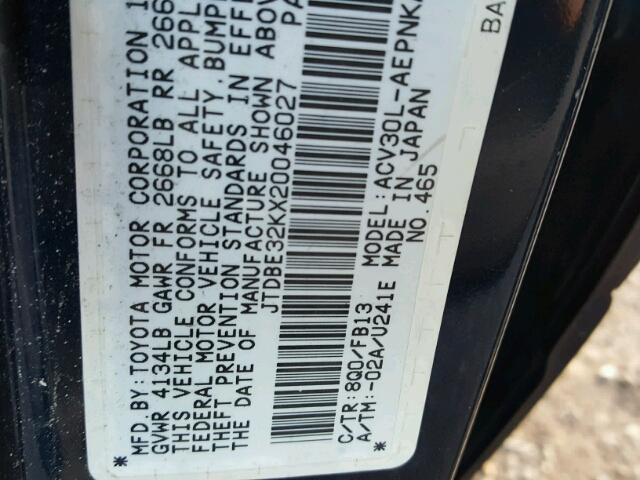 JTDBE32KX20046027 - 2002 TOYOTA CAMRY LE ლურჯი ფოტო 10