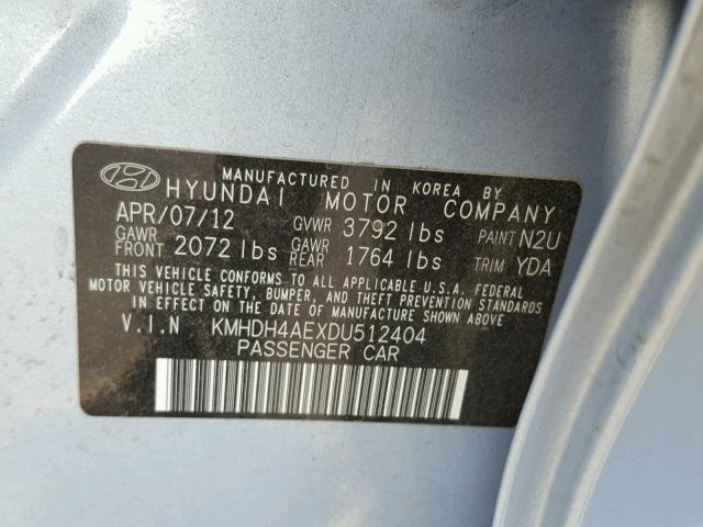 KMHDH4AEXDU512404 - 2013 HYUNDAI ELANTRA GL BLUE photo 10