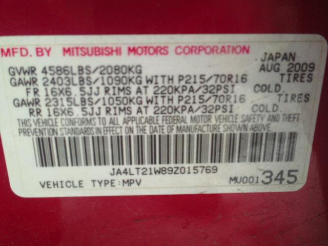 JA4LT21W89Z015769 - 2009 MITSUBISHI OUTLANDER RED photo 10