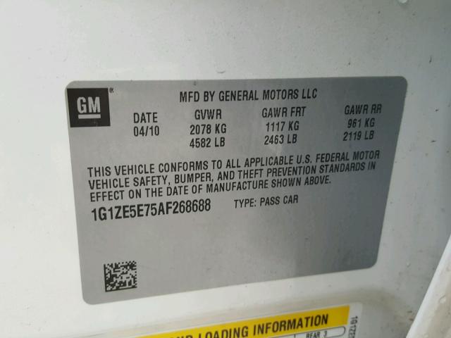 1G1ZE5E75AF268688 - 2010 CHEVROLET MALIBU LTZ WHITE photo 10