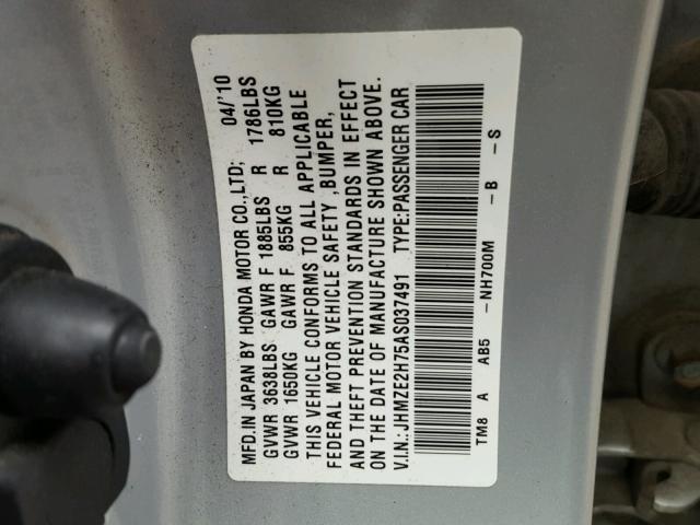 JHMZE2H75AS037491 - 2010 HONDA INSIGHT EX SILVER photo 10