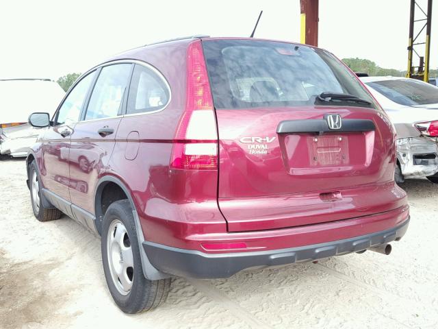 5J6RE3H31AL047847 - 2010 HONDA CR-V LX BURGUNDY photo 3