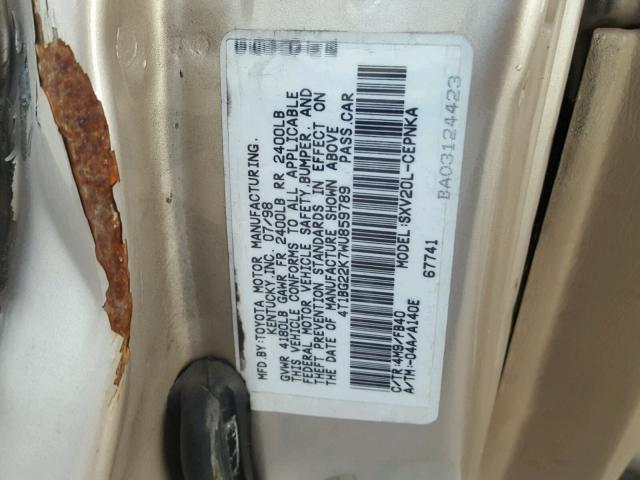 4T1BG22K7WU859789 - 1998 TOYOTA CAMRY CE TAN photo 10