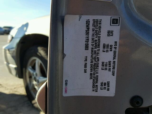 1G2WP52K1YF315663 - 2000 PONTIAC GRAND PRIX SILVER photo 10