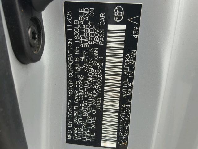 JTKDE167090297211 - 2009 TOYOTA SCION TC SILVER photo 10