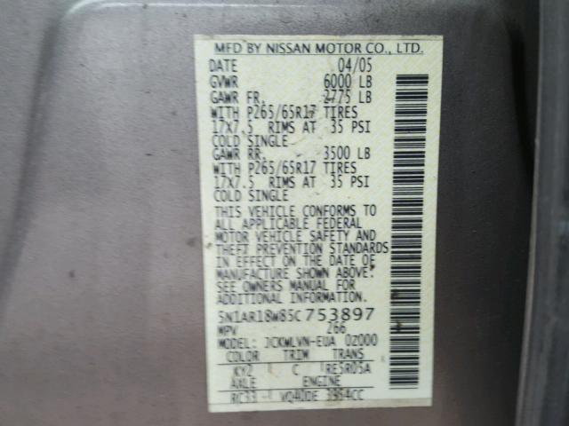 5N1AR18W85C753897 - 2005 NISSAN PATHFINDER GOLD photo 10