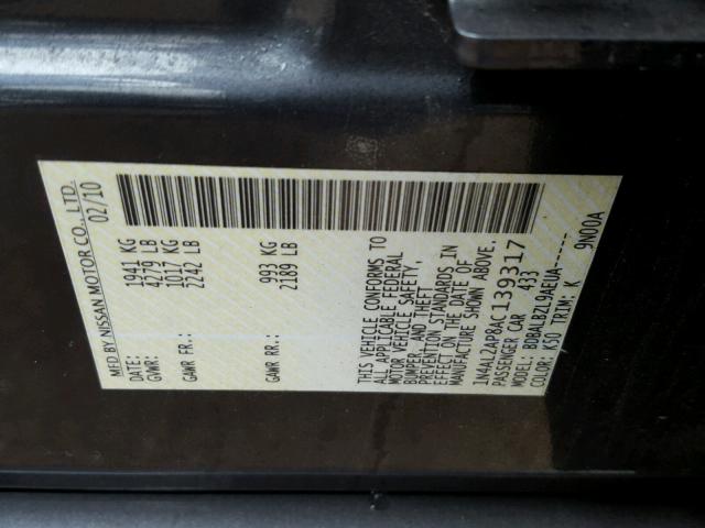 1N4AL2AP8AC139317 - 2010 NISSAN ALTIMA BAS GRAY photo 10