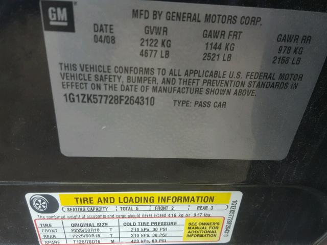 1G1ZK57728F264310 - 2008 CHEVROLET MALIBU LTZ 黑色 照片 10