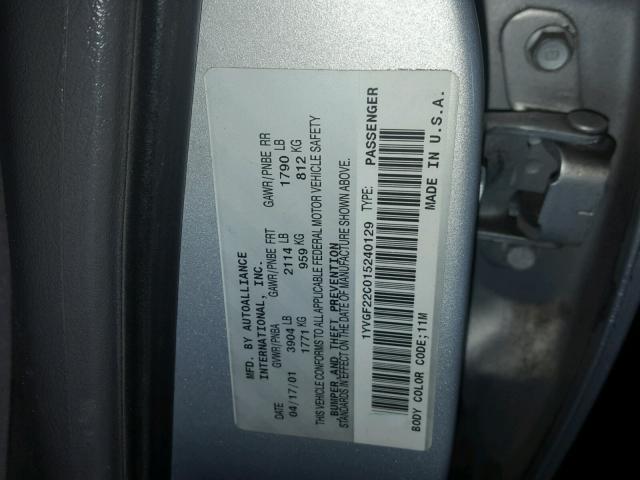 1YVGF22C015240129 - 2001 MAZDA 626 ES SILVER photo 10