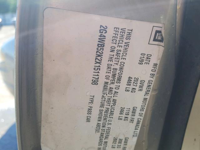 2G4WB52K2X1511798 - 1999 BUICK REGAL LS GOLD photo 10