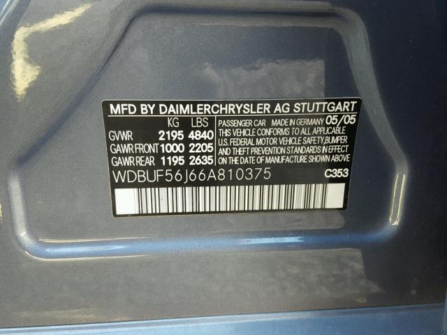 WDBUF56J66A810375 - 2006 MERCEDES-BENZ E 350 BLUE photo 10