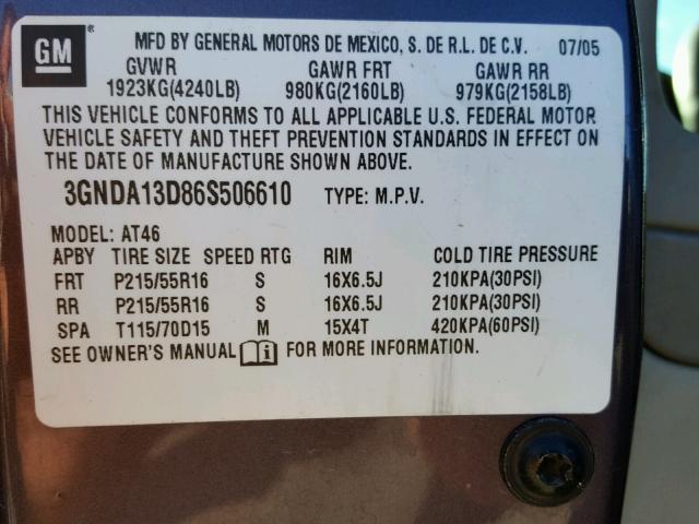 3GNDA13D86S506610 - 2006 CHEVROLET HHR LS PURPLE photo 10