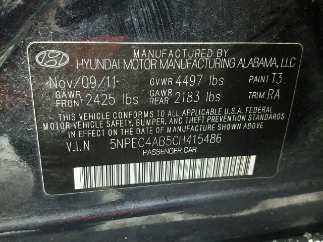 5NPEC4AB5CH415486 - 2012 HYUNDAI SONATA SE BLACK photo 10