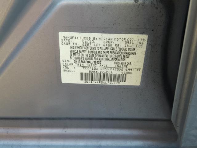 3N1AB6AP0AL716420 - 2010 NISSAN SENTRA 2.0 SILVER photo 10