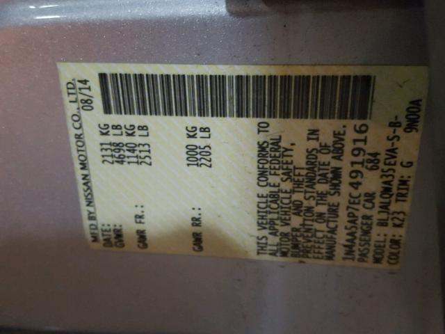 1N4AA5AP7EC491916 - 2014 NISSAN MAXIMA S GRAY photo 10