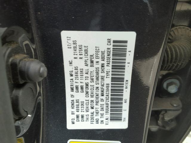 19UUA8F2XCA038468 - 2012 ACURA TL GRAY photo 10