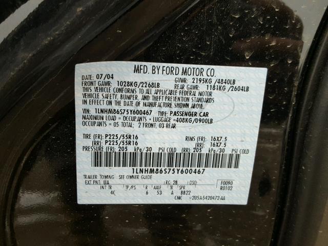 1LNHM86S75Y600467 - 2005 LINCOLN LS 黑色 照片 10