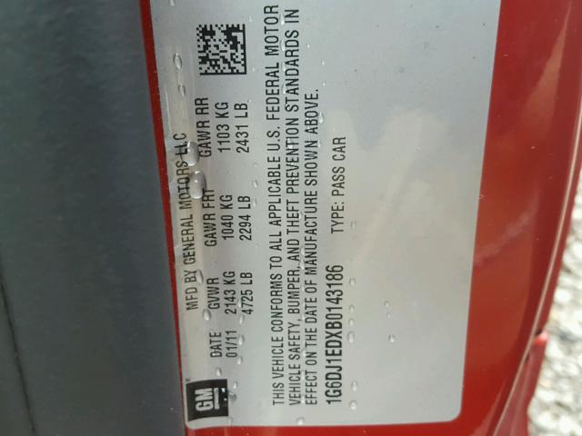 1G6DJ1EDXB0143186 - 2011 CADILLAC CTS PERFOR أحمر صورة 10