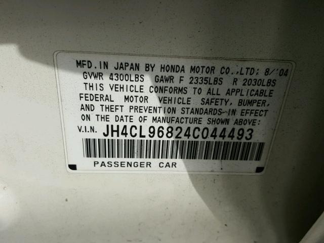 JH4CL96824C044493 - 2004 ACURA TSX WHITE photo 10