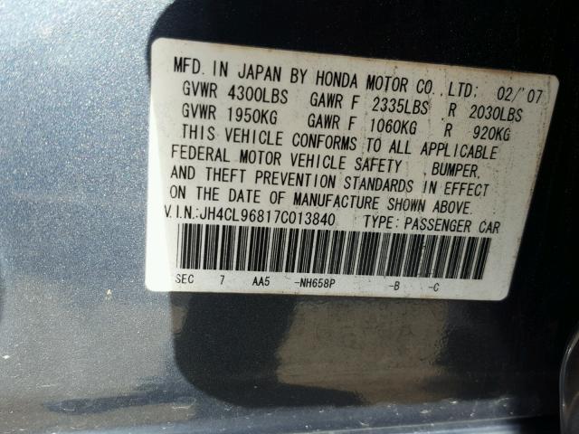 JH4CL96817C013840 - 2007 ACURA TSX GRAY photo 10