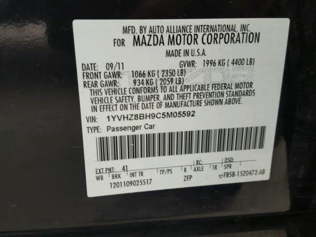 1YVHZ8BH9C5M05592 - 2012 MAZDA 6 I BLACK photo 10