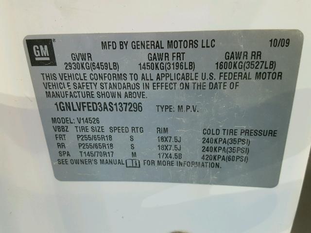 1GNLVFED3AS137296 - 2010 CHEVROLET TRAVERSE L WHITE photo 10