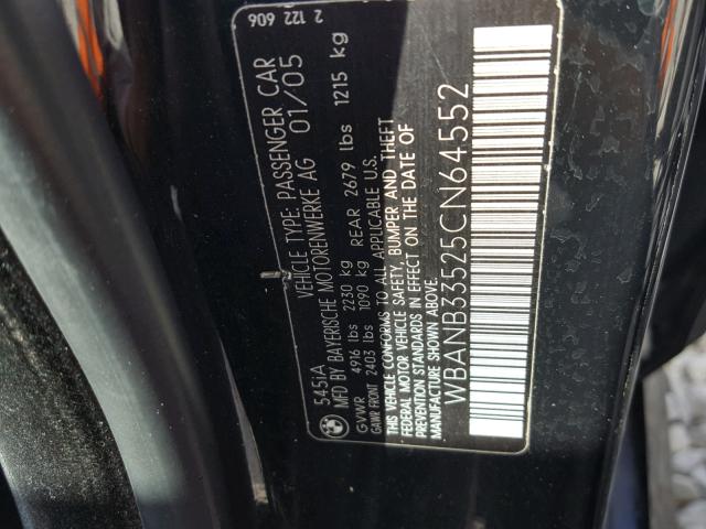 WBANB33525CN64552 - 2005 BMW 545 I BLACK photo 10