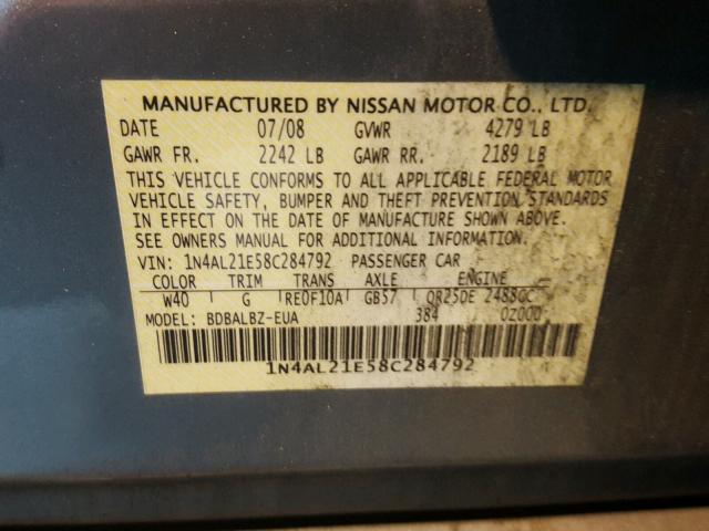 1N4AL21E58C284792 - 2008 NISSAN ALTIMA 2.5 GRAY photo 10