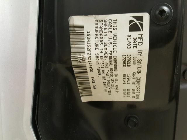 1G8AJ52F23Z142456 - 2003 SATURN ION LEVEL SILVER photo 10