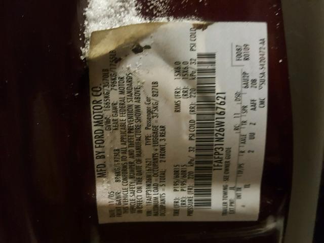 1FAFP31N26W167621 - 2006 FORD FOCUS ZX3 RED photo 10