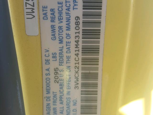 3VWCK21C41M431089 - 2001 VOLKSWAGEN NEW BEETLE Sarı foto 10