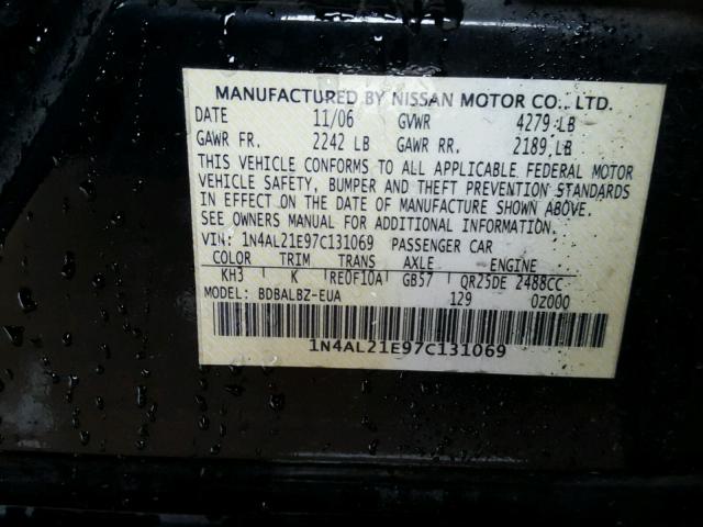 1N4AL21E97C131069 - 2007 NISSAN ALTIMA 2.5 BLACK photo 10