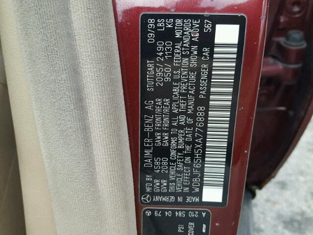 WDBJF65H5XA776888 - 1999 MERCEDES-BENZ E 320 RED photo 10