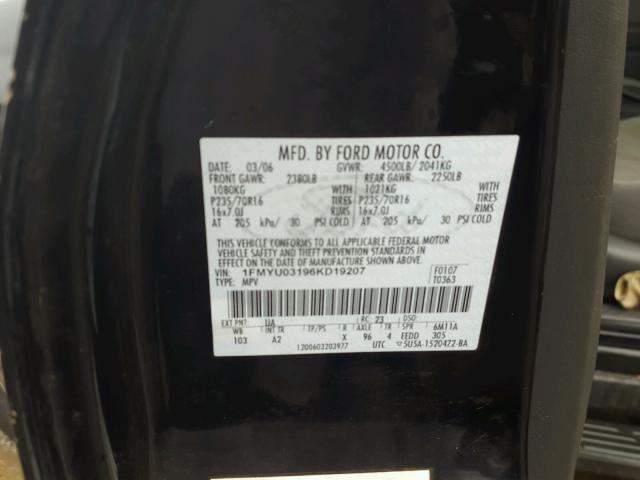 1FMYU03196KD19207 - 2006 FORD ESCAPE XLT BLACK photo 10