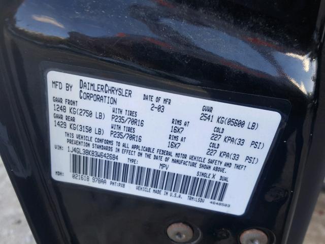 1J4GL38K83W642684 - 2003 JEEP LIBERTY RE BLACK photo 10