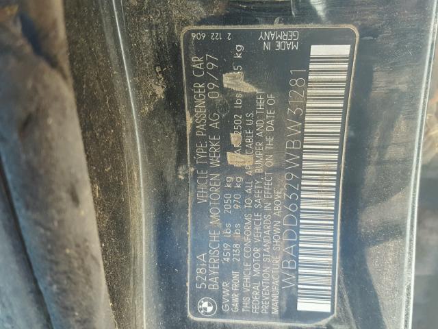 WBADD6329WBW31281 - 1998 BMW 528 I AUTO BLACK photo 10