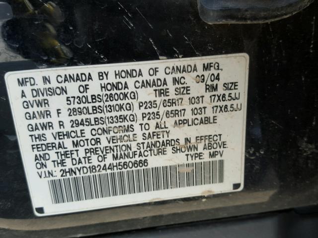 2HNYD18244H560666 - 2004 ACURA MDX BLACK photo 10