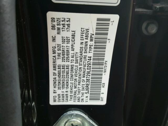 5J6RE38729L029744 - 2009 HONDA CR-V EXL BLACK photo 10