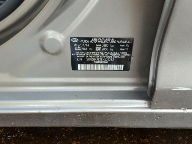 5NPDH4AE1EH532282 - 2014 HYUNDAI ELANTRA SE SILVER photo 10