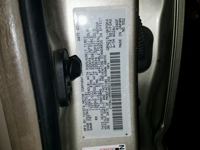 JTEBU14R848021208 - 2004 TOYOTA 4RUNNER SR TAN photo 10