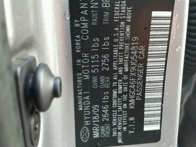 KMHGC46FX9U054819 - 2009 HYUNDAI GENESIS 4. SILVER photo 10