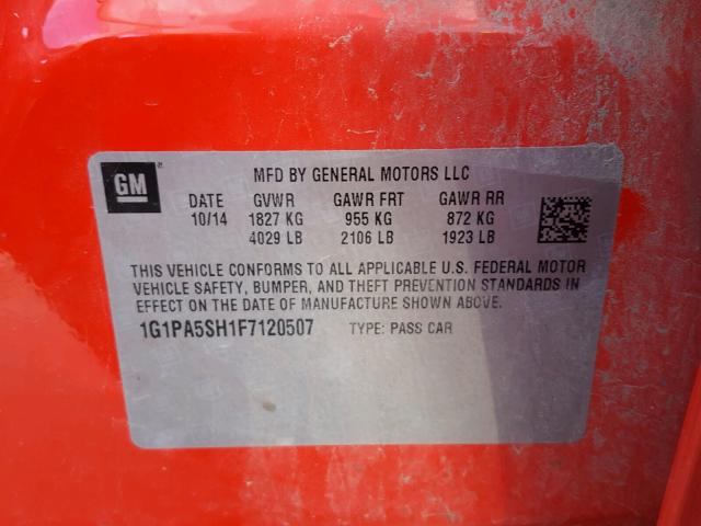 1G1PA5SH1F7120507 - 2015 CHEVROLET CRUZE LS RED photo 10