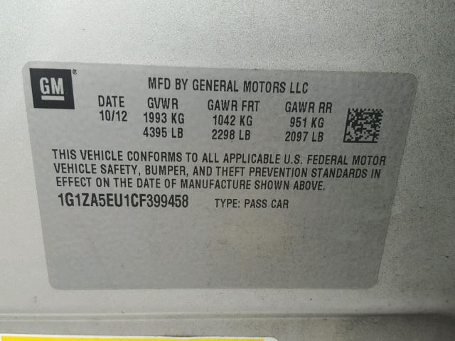 1G1ZA5EU1CF399458 - 2012 CHEVROLET MALIBU LS SILVER photo 10