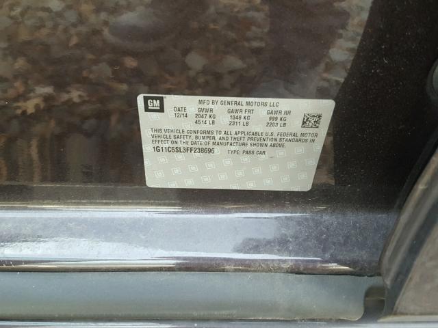 1G11C5SL3FF238696 - 2015 CHEVROLET MALIBU 1LT იასამნისფერი ფოტო 10