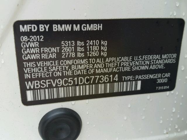WBSFV9C51DC773614 - 2013 BMW M5 WHITE photo 10